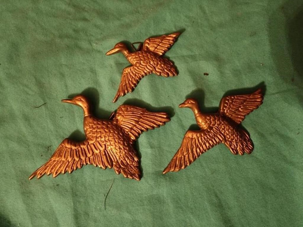 3 brass geese wall decor