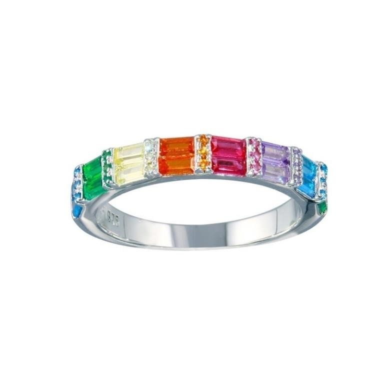 Sterling Silver Multi Color Crystal Band Ring