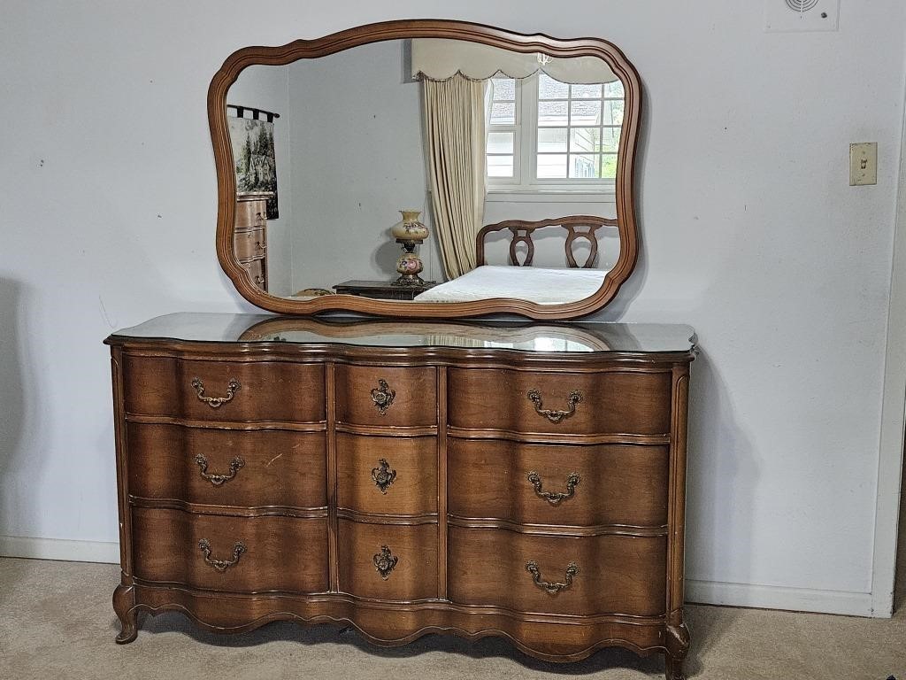 Antique Oak Provincial Dresser & Mirror, 1/2