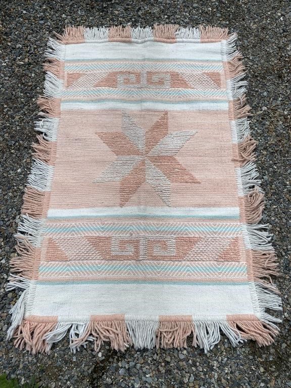 Woven Wool Blanket / Rug - Pink Star