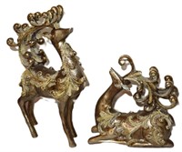 pair gold resin reindeer