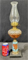 Antique IMPD Glass & Metal Oil/Kerosene Table Lamp