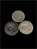 Three Vintage 5C Buffalo Nickel Coins- 1928,
