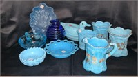 Various blue glass pieces