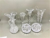 7 pcs crystal & glass vases & candle holders