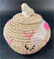 Woven basket with walrus finial beautiful dyed pat