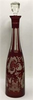 Ruby Cut To Clear Glass Scenic Decanter