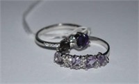 Sterling Silver Ring w/ Amethyst & White Stones,
