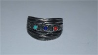 Sterling Silver Ring w/ Turquoise, Coral, & Lapis