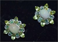 Sterling Silver Earrings w/ Emeralds, Opals,