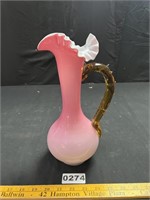 Art Glass Ruffled Top Pitcher Vase