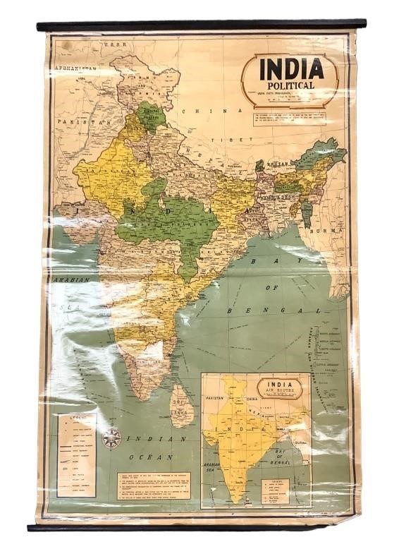 India Political Map, Wall Map Indian Gov't 1982