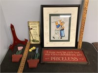 Framed Caricature and Wood Art Bundle