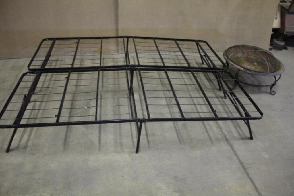 (2) Metal Folding Cots & Fire Pit, Approx 30" dia