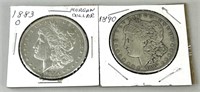 1883-O & 1890 Morgan Silver Dollars.