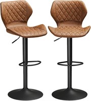 DICTAC Leather Bar Stools Set of 2  Brown.