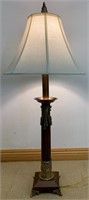 BEAUTIFUL WOODEN COLUMN LAMP WITH BRASS ACCENTS