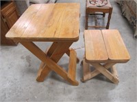 2 wood folding table & stool 16"x 18" x 25",
