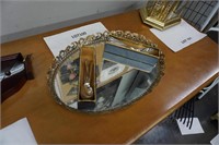 brass mirrored dresser tray & 12-silver-plated