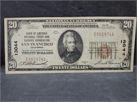 1929 US Bank of American San Francisco  $20 bill