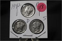 1942 Mercury Silver Dimes P.D.S.