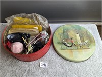 Nice Carriage Tin Full of Sewing Notions