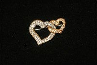 Swarovski Crystal Double Heart Brooch w Swan Logo