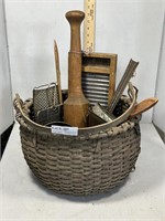 Hand Woven Gathering Basket With Primitive Kitchen