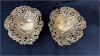 Two antique English sterling silver heart-shaped