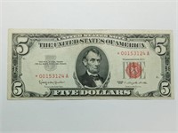 OF) Nice STAR NOTE 1963 $5 Red Seal note