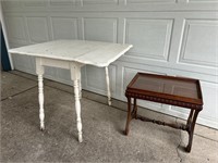 (2) SOLID WOOD TABLES - DROP LEAF & GLASS TOP