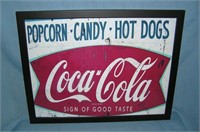 Coca Cola popcorn, candy and hot dogs framed retro
