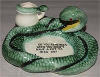 Vtg Kitschy "Pot to Hiss In" Snake Ashtray 5.75"w