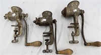 3 Vintage Hand Crank Cast Iron Meat Grinders