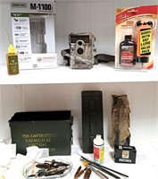 DEER TRAIL CAMERA GUN CLEANING &METAL AMMO BOX LOT