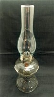 Vintage hurricane lamp oil clear glass stripe base