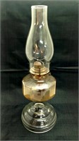 Vintage hurricane lamp oil clear glass round base