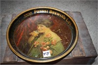 Potosi Brewing Company -Metal Round Tray with Lady