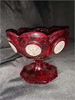 RED FOSTORIA COIN GLASS PEDESTAL DISH - 3.5X4.5"