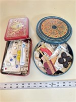 (2) vintage tins filled with old buttons
