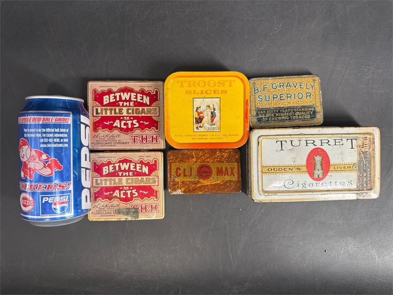 LOT OF 6 FLAT TOBACCO TINS ALL FOR ONE MONEY