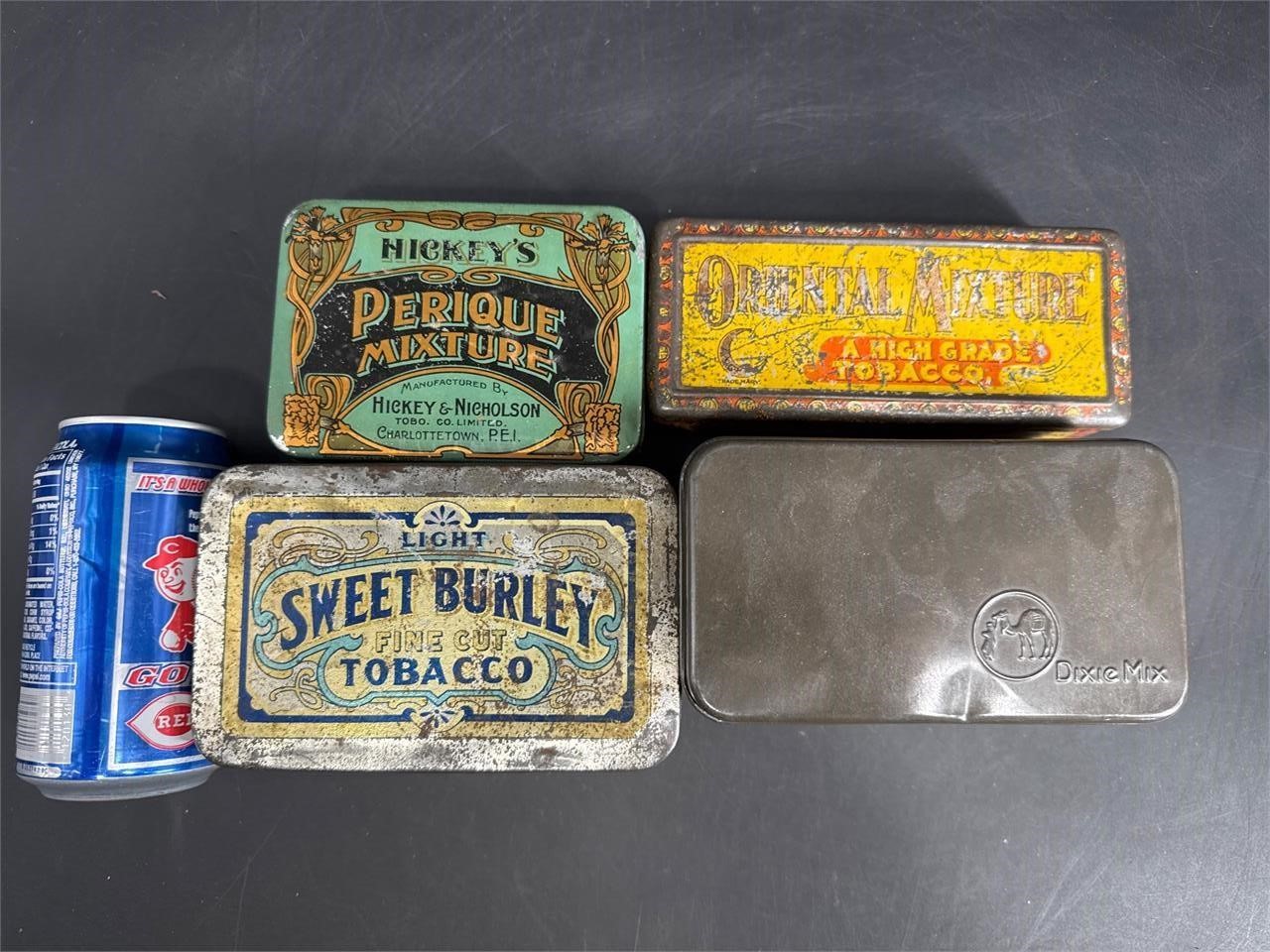 LOT OF 4 NICE OLD EARLY TOBACCO TINS