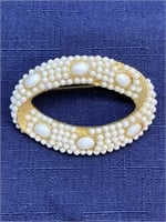 Vintage white beaded brooch gold tone