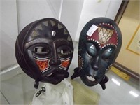 2 carved African Masks handcrafted in Ghana