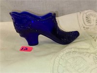 Fenton Cobalt blue glass shoe