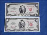 2 Mint Condition 1953A  Red Seal 2 Dollar Bills