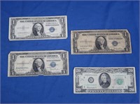 1950D Dillon $20 Bill, 3 Silver $1 Certificates