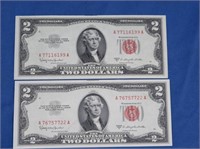 2 Mint Condition 1953C $2 Red Seal Dollar Bills