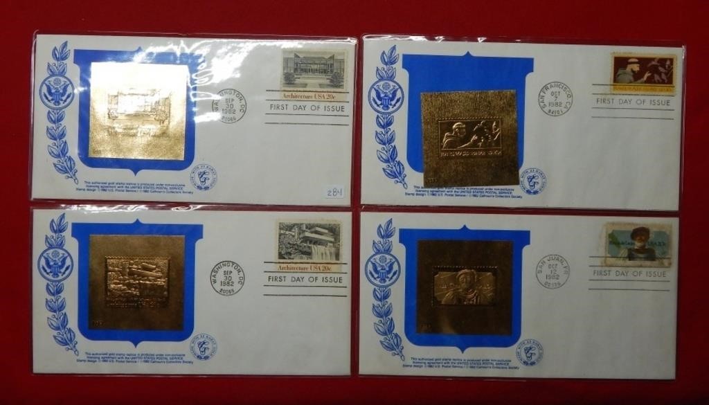 4PC US First Day Cover Gold Stamp Collection