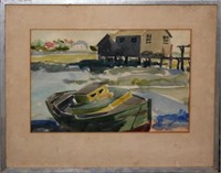 framed & matted watercolor, on back Dockside